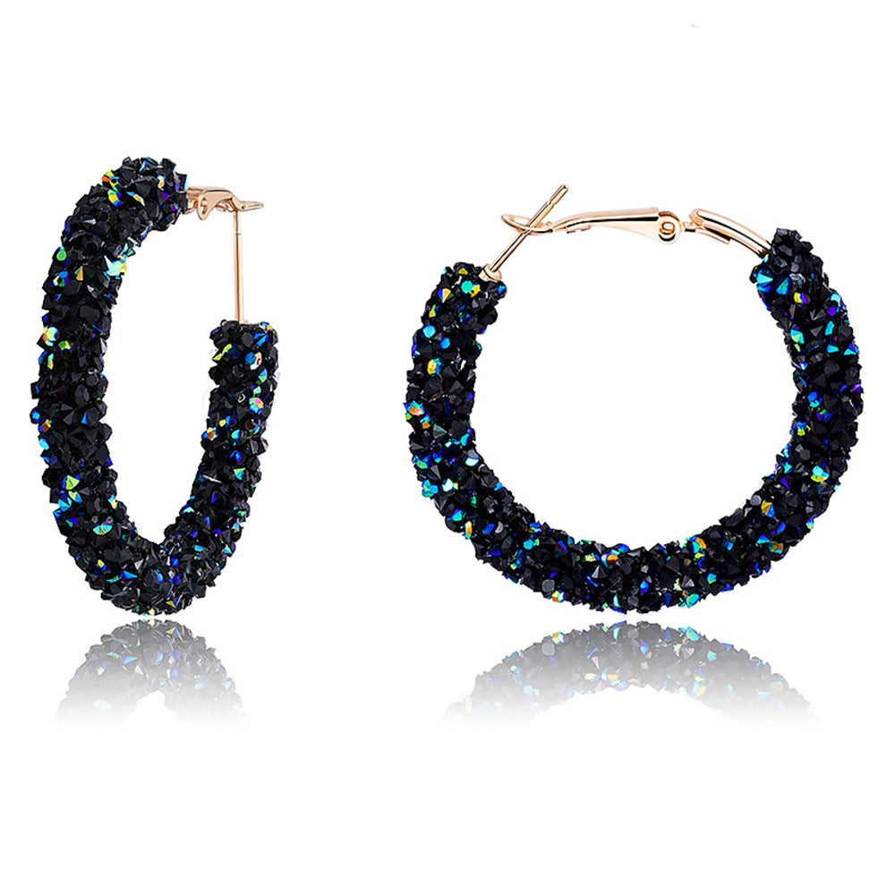 Diamond circle matte earrings earrings Japan and South Korea simple charm full diamond fashion wild earrings