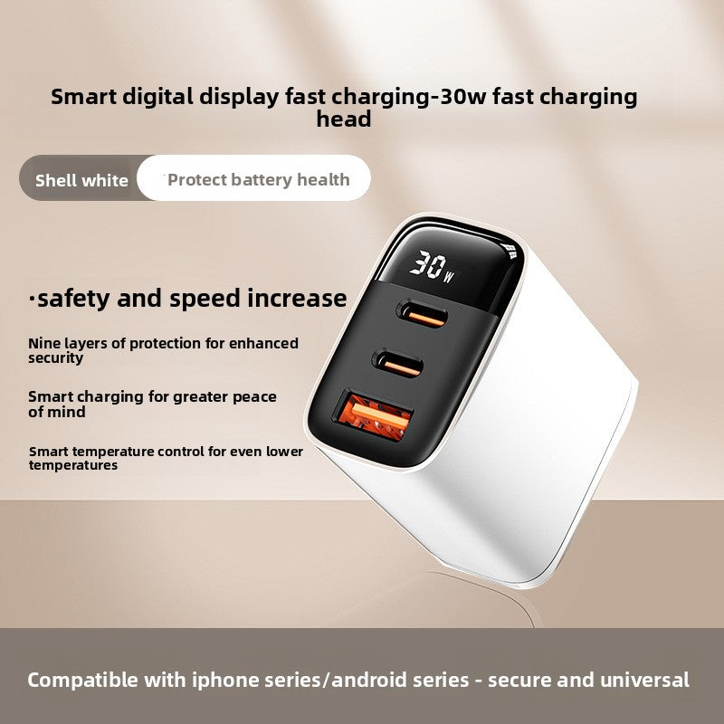 30W Triple Port Fast Charger with Digital Display